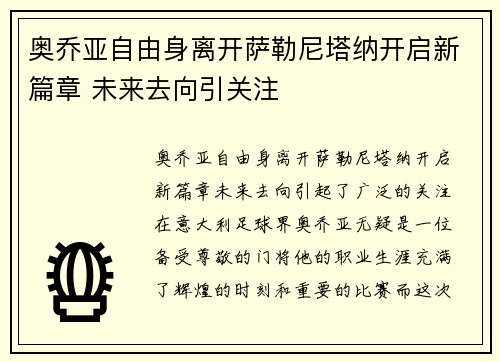 奥乔亚自由身离开萨勒尼塔纳开启新篇章 未来去向引关注