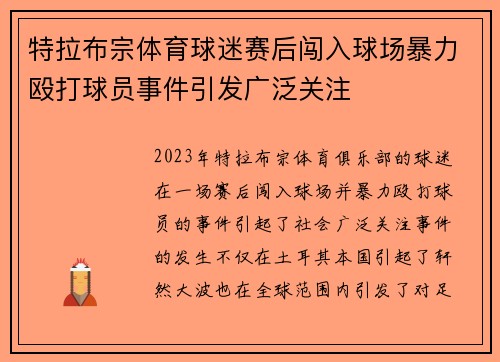 特拉布宗体育球迷赛后闯入球场暴力殴打球员事件引发广泛关注